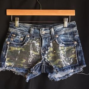 Miss Me Camo Sequin Shorts